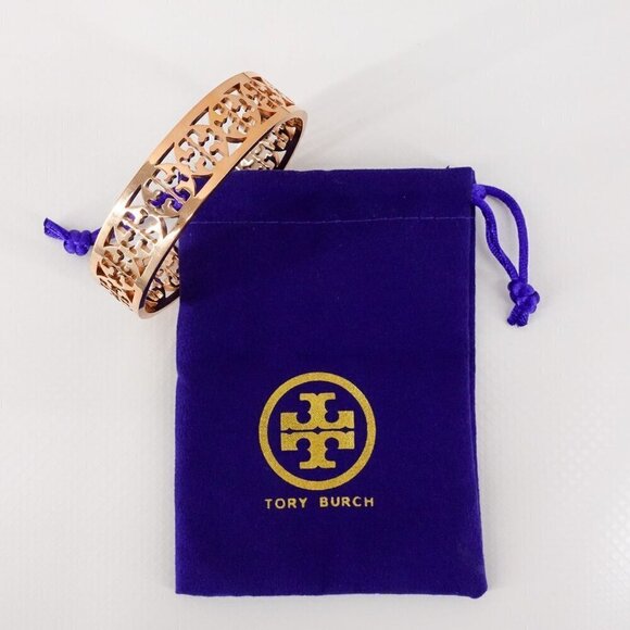 Tory Burch TB Gold Logo Cut out Cuff Bracelet Rose Gold OS - Picture 4 of 12